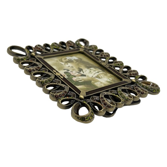 Vintage Italy Tizo Jeweled Rhinestones Loop Heart Photo Picture Frame 2.5" X 3" - Picture 7 of 9